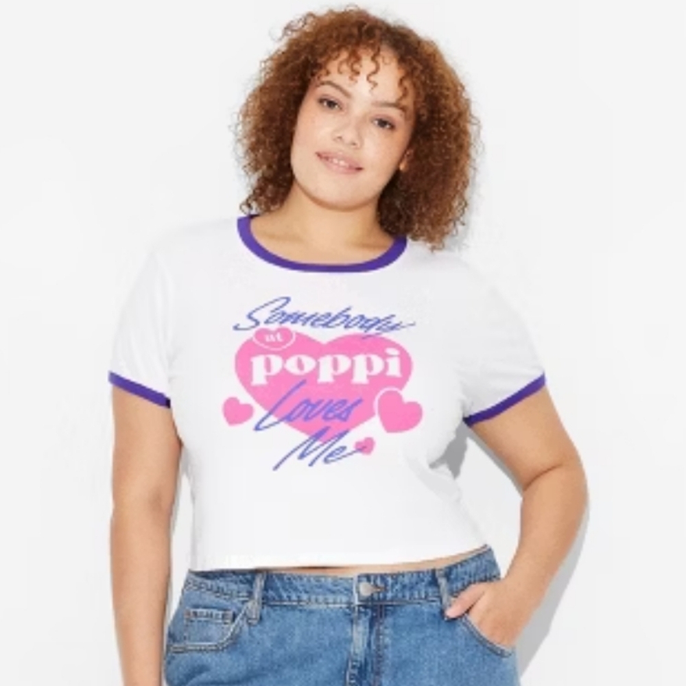 Women'sWhite and Blue T-Shirt Large Poppi